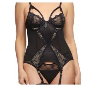 Dita Von Teese Madame X Bustier 34C Black Long Line  Bra WGarters NWOT